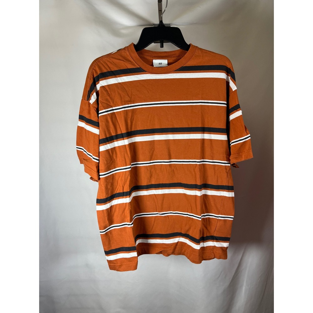 HM Mens Oversized Fit Striped T-Shirt Burnt‎ Orange Black White Size Small